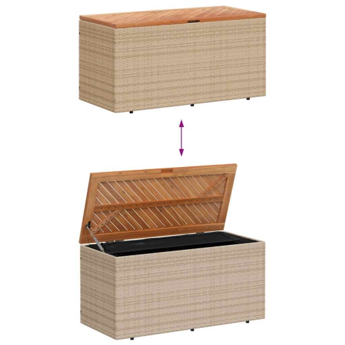 vidaXL Garden Storage Box Beige 110x50x54 cm Poly Rattan Acacia Wood