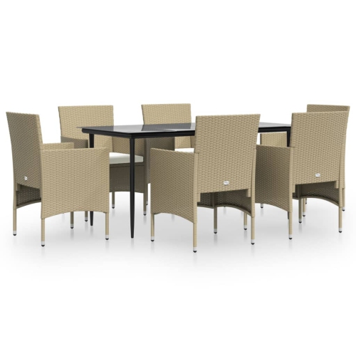 vidaXL 7 Piece Garden Dining Set with Cushions Beige and Black