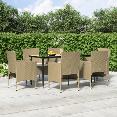 vidaXL 7 Piece Garden Dining Set with Cushions Beige and Black