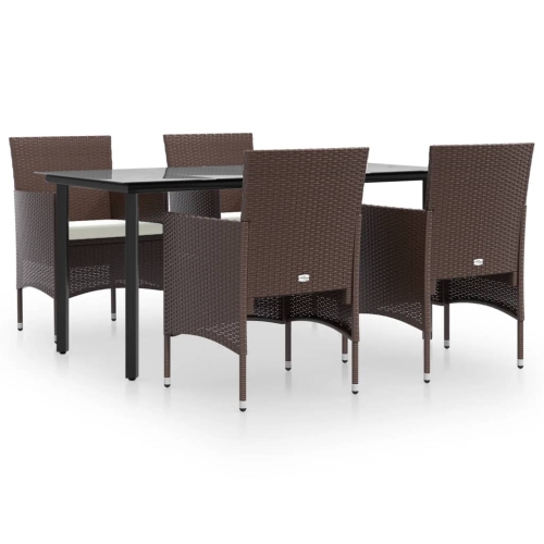 vidaXL 5 Piece Garden Dining Set with Cushions Brown and Black