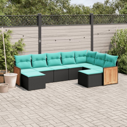 vidaXL 9 Piece Garden Sofa Set with Cushions Black Poly Rattan