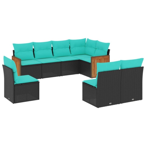 Ensemble de 8 pièces avec canapé de jardin et coussins en rotin de polyester noir VidaXL