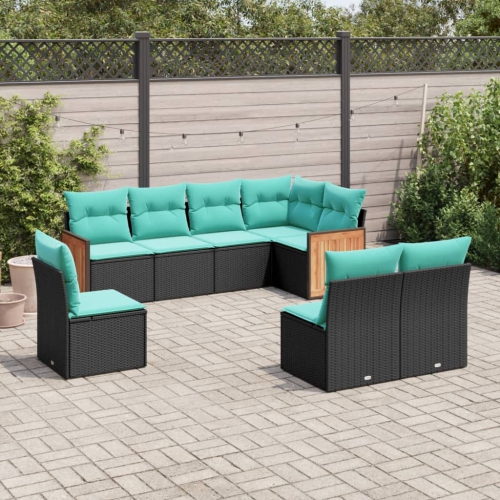 Ensemble de 8 pièces avec canapé de jardin et coussins en rotin de polyester noir VidaXL
