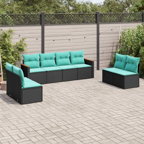 vidaXL 8 Piece Garden Sofa Set with Cushions Black Poly Rattan