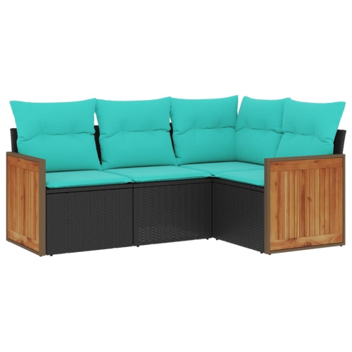 VIDAXL  4 Piece Garden Sofa Set With Cushions Poly Rattan In Black