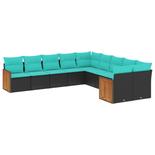 Ensemble de 10 pièces avec canapé de jardin et coussins en rotin de polyester noir VidaXL