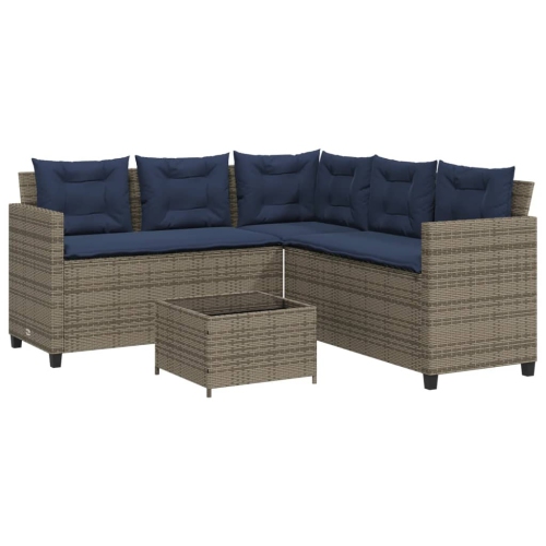 VIDAXL  Garden Sofa With Table And Cushions L-Shaped Poly Rattan In Grey