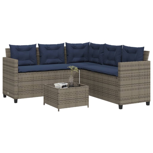 vidaXL Garden Sofa with Table and Cushions L-Shaped Grey Poly Rattan