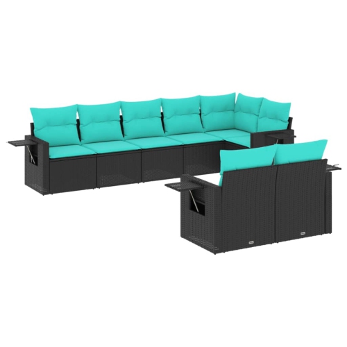 VIDAXL  8 Piece Garden Sofa Set With Cushions Poly Rattan In Black