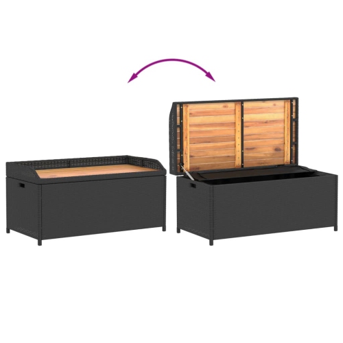 vidaXL Storage Bench Black 100x50x52 cm Poly Rattan and Acacia Wood