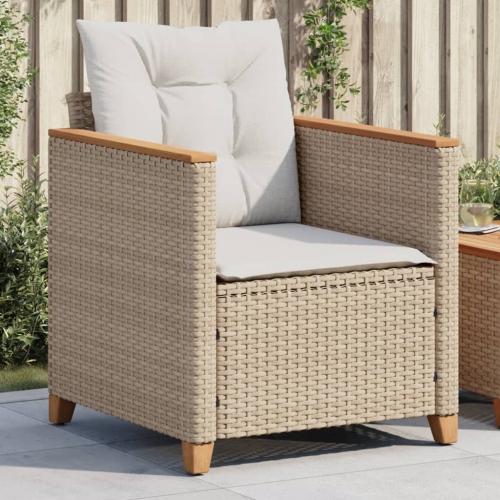 vidaXL Garden Chair with Cushions Beige Poly Rattan