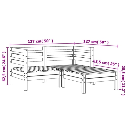 vidaXL Garden Sofa 2-Seater with Footstool Solid Wood Pine