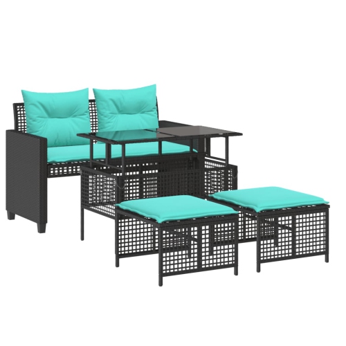 Ensemble de 4 pièces avec divan de jardin et coussins en verre de rotin et polyester noir VidaXL