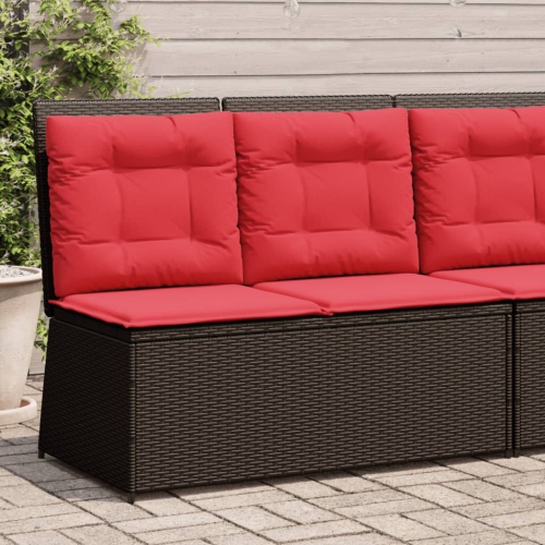 vidaXL Reclining Garden Bench with Cushions Brown Poly Rattan