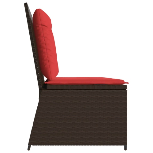 vidaXL Reclining Garden Bench with Cushions Brown Poly Rattan