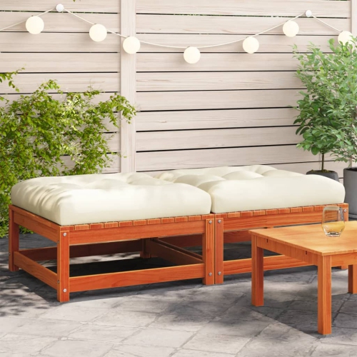 vidaXL Garden Footstools with Cushions 2 pcs Wax Brown Solid Wood Pine