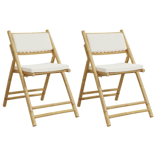 VIDAXL  Folding Bistro Chairs 2 PCs With Cushions Bamboo