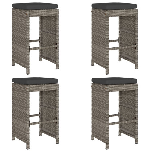 vidaXL Garden Bar Stools with Cushions 4 pcs Grey Poly Rattan