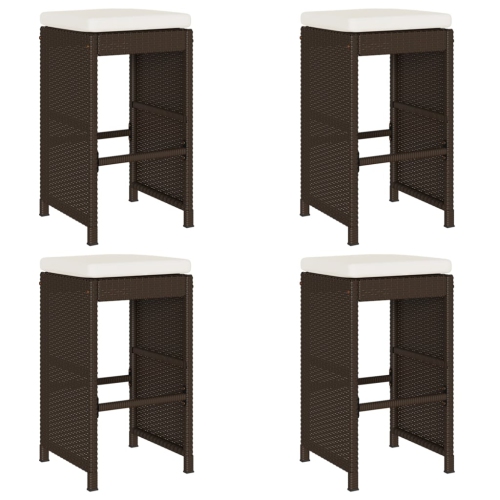 vidaXL Garden Bar Stools with Cushions 4 pcs Brown Poly Rattan