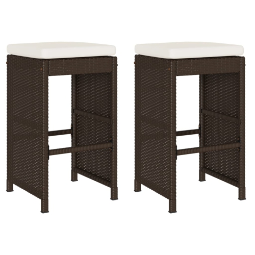 vidaXL Garden Bar Stools with Cushions 2 pcs Brown Poly Rattan
