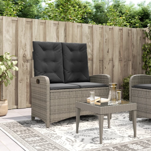 vidaXL Reclining Garden Bench with Cushions Grey Poly Rattan