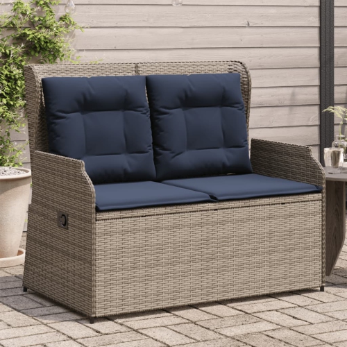 vidaXL Reclining Garden Bench with Cushions Grey Poly Rattan