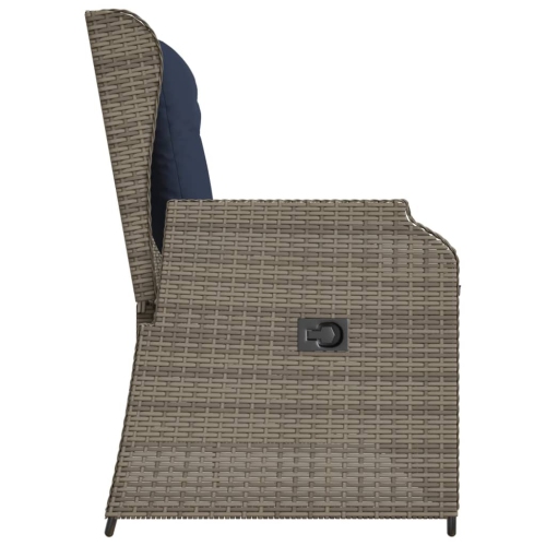 vidaXL Reclining Garden Bench with Cushions Grey Poly Rattan