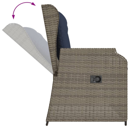 vidaXL Reclining Garden Bench with Cushions Grey Poly Rattan