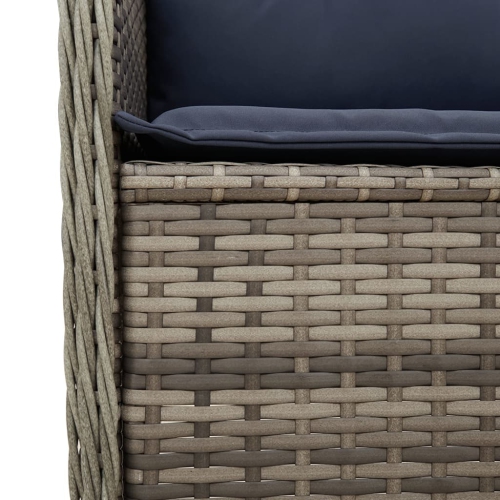vidaXL Reclining Garden Bench with Cushions Grey Poly Rattan