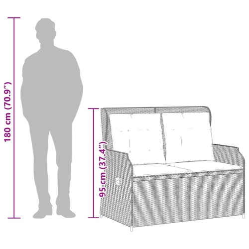 vidaXL Reclining Garden Bench with Cushions Grey Poly Rattan