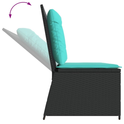 vidaXL Reclining Garden Bench with Cushions Black Poly Rattan
