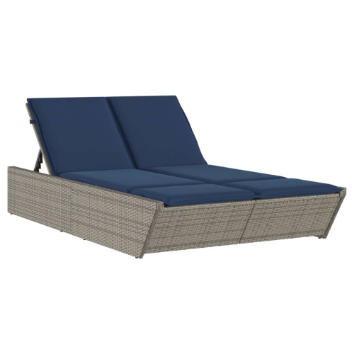 VIDAXL  Double Sun Lounger With Cushions Grey Poly Rattan