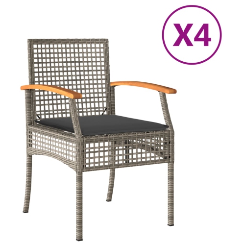vidaXL Garden Chairs with Cushions 4 pcs Grey Poly Rattan Acacia Wood