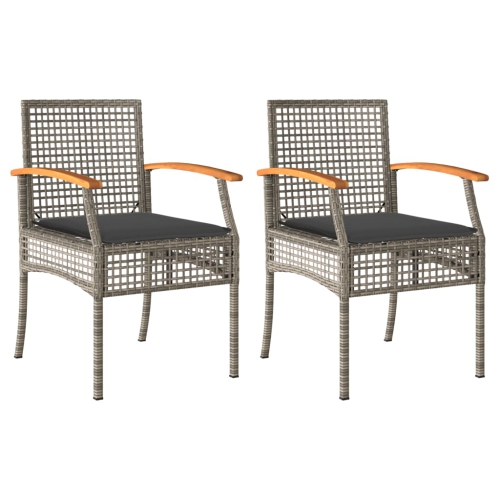 vidaXL Garden Chairs with Cushions 2 pcs Grey Poly Rattan Acacia Wood