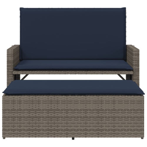 vidaXL Garden Bench with Cushions and Footstool Grey Poly Rattan