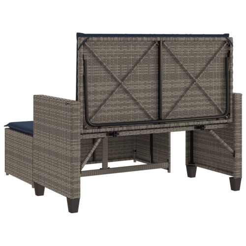 vidaXL Garden Bench with Cushions and Footstool Grey Poly Rattan