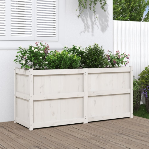 VidaXL Jardinière blanche 150 x 50 po 70 cm, pin massif