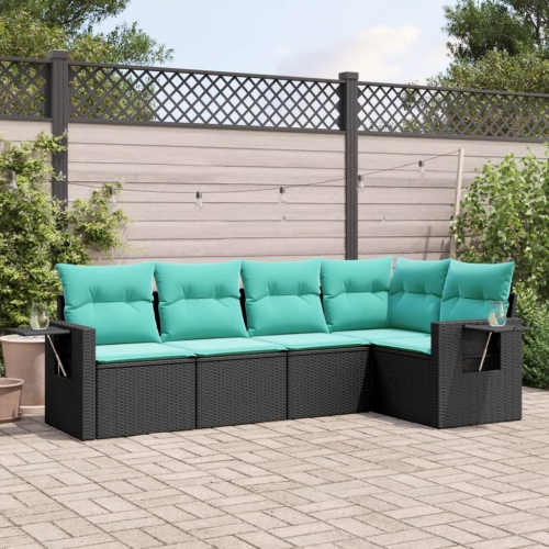 vidaXL 5 Piece Garden Sofa Set with Cushions Black Poly Rattan