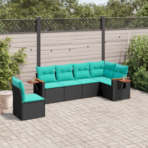 vidaXL 6 Piece Garden Sofa Set with Cushions Black Poly Rattan