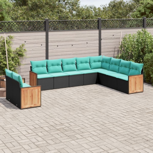 Ensemble de 10 pièces avec canapé de jardin et coussins en rotin de polyester noir VidaXL
