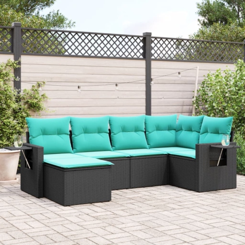 vidaXL 6 Piece Garden Sofa Set with Cushions Black Poly Rattan