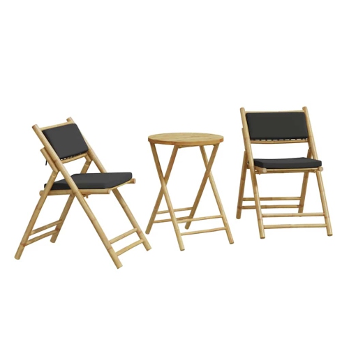 vidaXL Folding Bistro set 3 pcs with Cushions Bamboo