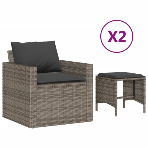 vidaXL 4 Piece Garden Sofa Set with Cushions Grey Poly Rattan