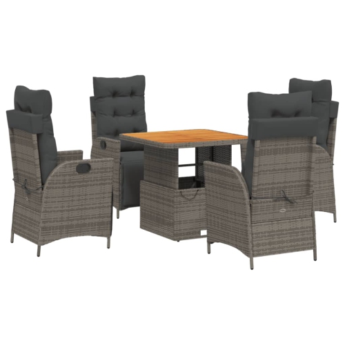 vidaXL 5 Piece Garden Dining Set with Cushions Grey Poly Rattan