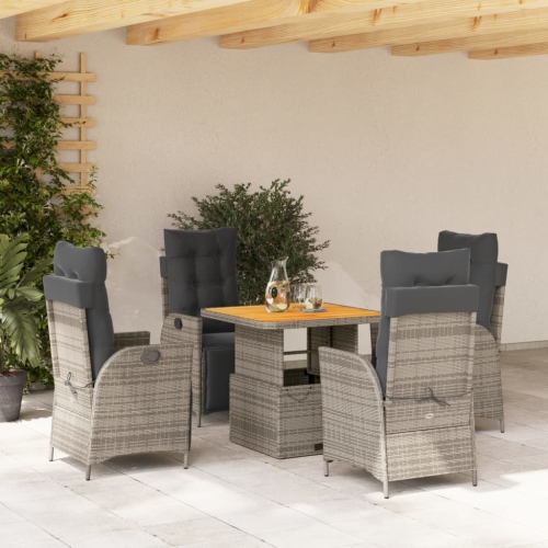 vidaXL 5 Piece Garden Dining Set with Cushions Grey Poly Rattan