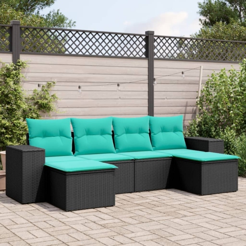 vidaXL 6 Piece Garden Sofa Set with Cushions Black Poly Rattan