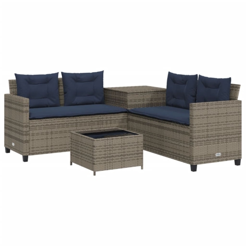 VIDAXL  Garden Sofa With Table And Cushions L-Shaped Poly Rattan In Grey