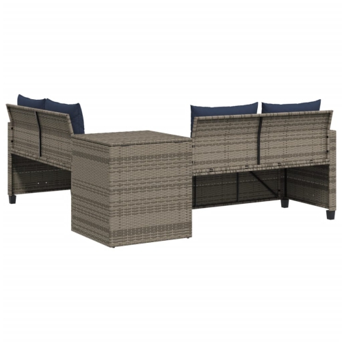 vidaXL Garden Sofa with Table and Cushions L-Shaped Grey Poly Rattan