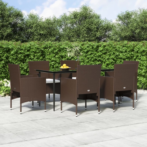 vidaXL 7 Piece Garden Dining Set with Cushions Brown and Black
