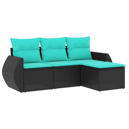 Ensemble de 4 pièces avec canapé de jardin et coussins en rotin de polyester noir VidaXL